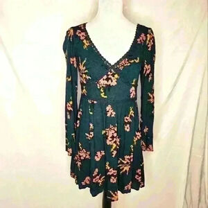 Teal open back long sleeve sundress S